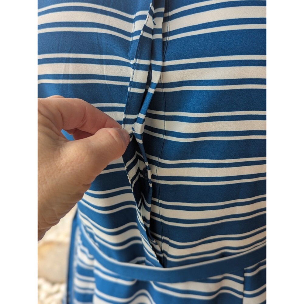 Banana Republic Fit & Flare Blue Striped Belted Sleeveless Summer Dress Size 4 - Picture 6 of 11